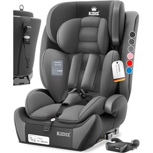 KIDIZ Seggiolino auto per bambini con Isofix, gruppo 1 + 2 + 3, 9 - 36 kg, cintura di sicurezza a 5 punti, seggiolino auto, seggiolino auto, poggiatesta regolabile, rialzo per 1 - 12 anni, stabile e