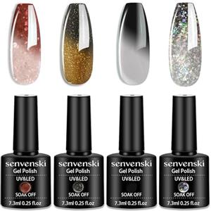 Senvenski Cambiamento di colore Smalto Semipermanente Per Unghie Kit Rossa Nera Bianca Grigio Marrone Oro Gel Termico Temperatura UV LED Vernice Manicure Nail Art (WB018)