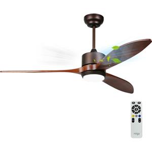 reiga Ventilatore da soffitto 132 cm in noce con luce, telecomando, motore DC silenzioso e purificatore d'aria integrato con pannelli in carbonio di cocco per casa