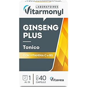 Vitarmonyl Ginseng Plus - Tonico - Integratore Alimentare a base di Estratto di Ginseng, Vitamina C e B5 - Contro la Stanchezza - Per migliorare le Prestazioni - 40 Capsule - Vitarmonyl