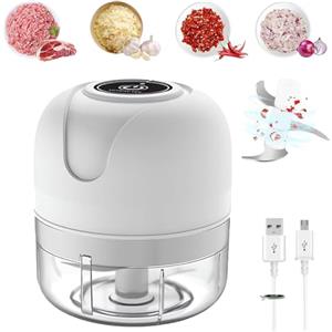 LLELEMAMO Collectale Usb Rechargebale Electric Garlic Grinder, 100ML/250ML Portable Mini Chopper Electric, Cordless Small Blender Food Processor, Electric Onion Meat Nut Chopper Vegetable Cutter (White-100ML)
