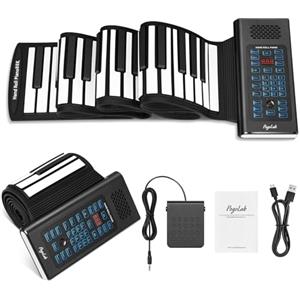 POGOLAB Pianoforte a tastiera arrotolabile POGOLAB a 88 tasti, pianoforte arrotolabile ricaricabile con 20 demo/128 toni/128 ritmi/jack per cuffie/Bluetooth/batteria, pianoforte a mano pieghevole da viaggio