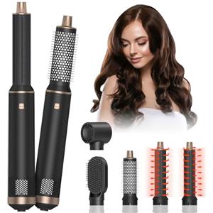 HyAdierTech Air Styler Spazzola Soffiante, Set Spazzola Soffiante 5 in 1, Ferro da riccio Ioni Negativi, Spazzola Lisciante Capelli, Asciugacapelli Con 5 Accessori, 3 Temperature Per Ricciolare Volume