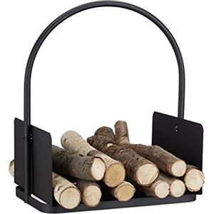 Relaxdays Cesto Portalegna da Camino Contenitore Grande Culla per Legname Metallo HxLxP 47 x 40 x 30 cm nero