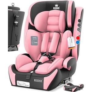 KIDIZ Seggiolino auto per bambini con Isofix, gruppo 1 + 2 + 3, 9 - 36 kg, cintura di sicurezza a 5 punti, seggiolino auto, seggiolino auto, poggiatesta regolabile, rialzo per 1 - 12 anni, stabile e