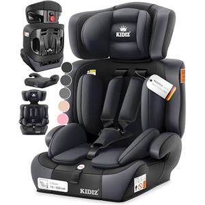 KIDIZ Seggiolino auto per bambini, gruppo 1 + 2 + 3, 9 - 36 kg, cintura di sicurezza a 5 punti, seggiolino auto, seggiolino auto, poggiatesta regolabile (antracite, seggiolino per bambini)