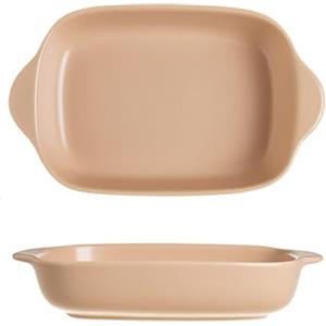 Yoller Teglia da forno in ceramica, 2 pezzi, piccole pirofile, lasagne con manici, pirofila in tinta unita, per lasagne, arrosti e cottura (Kaki)