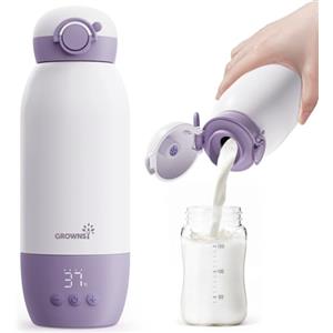 GROWNSY Scaldabiberon Portatile GROWNSY Bottle Warmer Riscaldamento Veloce Latte Materno & Formula, Controllo Temperatura Preciso, Batteria 10000mAh USB-C, Doppia Capacità 600ml
