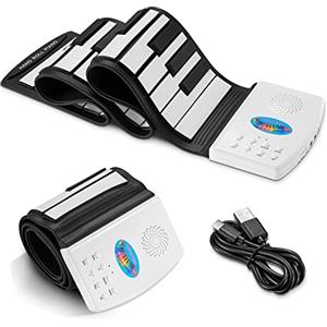 POGOLAB Pianoforte Pieghevole, 49 Roll up Piano con Altoparlante Stereo Integrato, 47 Toni, 14 Demo, 128 Rime, Portatile Tastiera Elettronica per Principianti