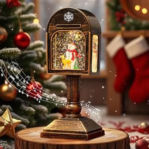 KOIROI Lanterna di Neve di Natale con Musica, Lanterna Decorativa Natalizia Santa Claus Decorazione, Retrò Globo di Neve Natalizio Ornamenti con Luce Bianca Calda, Decorazioni Natalizie