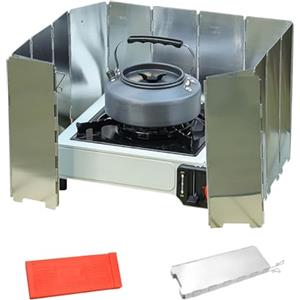 Dinhauyon Parabrezza per fornello da campeggio, parabrezza in alluminio pieghevole leggero da 16 pezzi, per fornello a gas adatto per barbecue all'aperto, forni e fornelli a gas (con scatola portaoggetti)