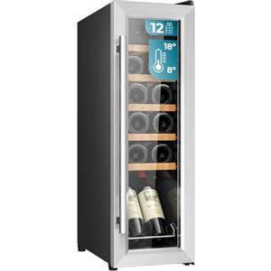 Cecotec Cantina Vino 12 bottiglie - Cantinetta Vino Bolero GrandSommelier 1250 CoolWood Compressor. Capacità 12 bottiglie, touch, temperatura 8-18°C, LED, Classe E, ripiani in legno, 25,2x45x79,5cm