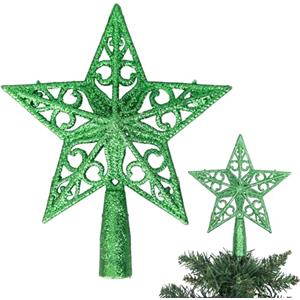 SHATCHI Puntale per albero di Natale, 14,5 cm, verde scuro, glitterato, infrangibile, per decorazioni per albero di Natale, albero di Natale, corona e ornamento per le vacanze