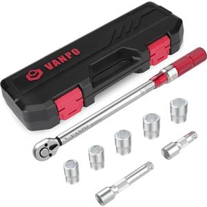 VANPO Chiave Dinamometrica 1/2'', 20-220 Nm Auto e Moto Chiavi Dinamometriche Set,Precisione ± 3%, Kit di Manutenzione con 75mm e 125mm Barra di Prolunga e 5 Bussole 17mm, 19mm, 21mm, 23mm, 24mm