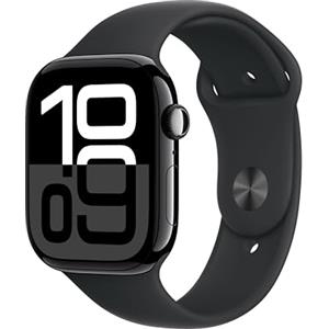 Apple Watch Series 10 GPS 46 mm Smartwatch con cassa in alluminio e cinturino Sport Loop Nero - M/L. Fitness tracker, app ECG, display Retina always-on, Carbon Neutral
