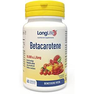 LongLife® Betacarotene 10.000 u.i. | Salute della pelle e benessere della vista e | Antiossidante | Precursore della vitamina A | 2 mesi di trattamento | Senza glutine