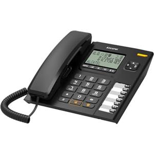 ALCATEL T78 - Telefono Fisso a Filo - Grande Display Alfanumerico - Vivavoce - Blocco Chiamate - Indicatore Luminoso Chiamata in Arrivo - Tasto Richiamata - 8 Tasti di Memoria Diretta - Nero