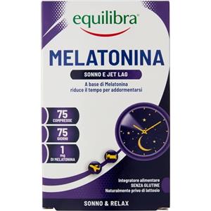 Equilibra Integratori Alimentari, Melatonina, Integratore per Ridurre il Tempo Richiesto per Prendere Sonno, Effetto Benefico Anche in Caso di Jet Lag, a Base di Melatonina, 75 Compresse