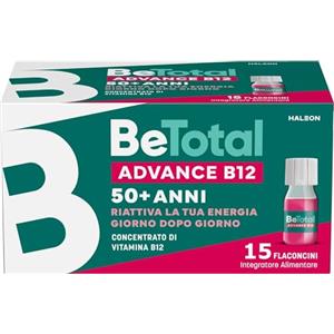 Be-Total Advance B12 Integratore Alimentare Con Vitamina B12, per fornire un sostegno in caso di stanchezza fisica e mentale dopo i 50 anni, 15 Flaconcini