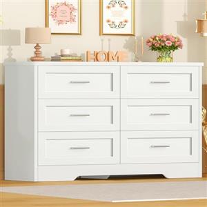 TEENFON Cassettiera Camera da Letto, Settimino con 6 Cassetti - Comò Bianco Moderno e Salvaspazio, Ideale per Soggiorno e Ingresso, 107x35x75.5 cm