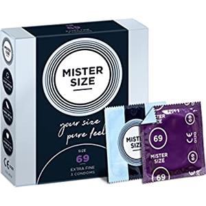 MISTER SIZE - Pure Feel Profilattici Lubrificanti (Extra Sottili, Extra Lubrificati) / Taglia Individuale 69 mm a un Pacco da 3 - Preservativi Sottili 100% Lattice Naturale