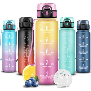 Grsta Borraccia 1 litro, Borraccia Palestra, Boraccia Senza Perdite, Bottiglia Motivazionale, Facile da Trasportare, Boraccia Orari, Borracce Graduata, Bottiglia per Campeggio, Viaggio, Fitness