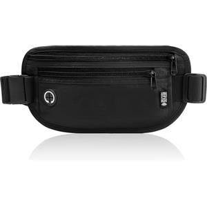 GlasFlength Marsupio da Viaggio con Blocco RFID, Cintura Portasoldi Antifurto per Uomo Donna Regolabile Sottile Borsa Sportiva per Passaporto Carte Contanti Impermeabile Cintura per Soldi (Nero)