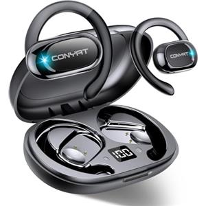 Conyat 58 Ore Stereo HiFi Cuffie Auricolari Apertes portivi, Chiamate Chiare ENC, IPX7 Impermeabile, Auricolari Open Ear, Sport Cuffie Bluetooth 5.4 con Ganci Rotanti per Ciclismo Corsa Fitness, Nero