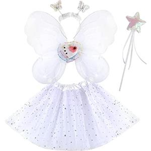 M MUNCASO Ragazze Fata Costume Fancy Dress Up Set di costumi da farfalla Principessa Abito Set di costumi in tulle con ali di farfalla, bacchetta magica e set di cerchietti per bambine 3-8 anni