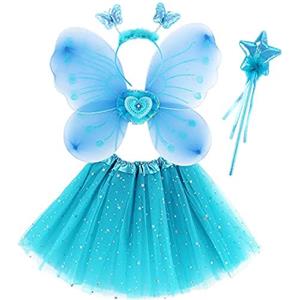 M MUNCASO Ragazze Fata Costume Fancy Dress Up Set di costumi da farfalla Principessa Abito Set di costumi in tulle con ali di farfalla, bacchetta magica e set di cerchietti per bambine 3-8 anni