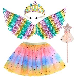 M MUNCASO Ragazze Fata Costume Fancy Dress Up Set di costumi da farfalla Principessa Abito Set di costumi in tulle con ali di farfalla, bacchetta magica e set di cerchietti per bambine 3-8 anni