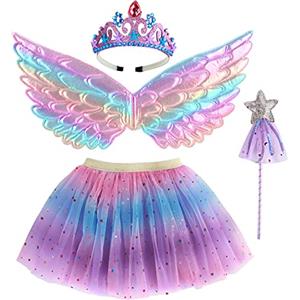 M MUNCASO Ragazze Fata Costume Fancy Dress Up Set di costumi da farfalla Principessa Abito Set di costumi in tulle con ali di farfalla, bacchetta magica e set di cerchietti per bambine 3-8 anni