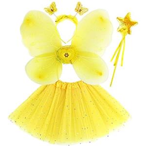 M MUNCASO Ragazze Fata Costume Fancy Dress Up Set di costumi da farfalla Principessa Abito Set di costumi in tulle con ali di farfalla, bacchetta magica e set di cerchietti per bambine 3-8 anni