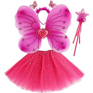 M MUNCASO Ragazze Fata Costume Fancy Dress Up Set di costumi da farfalla Principessa Abito Set di costumi in tulle con ali di farfalla, bacchetta magica e set di cerchietti per bambine 3-8 anni