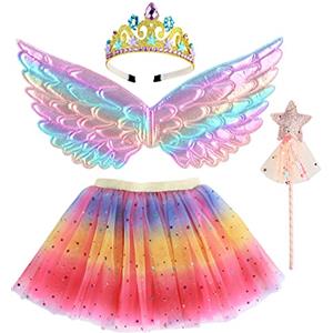 M MUNCASO Ragazze Fata Costume Fancy Dress Up Set di costumi da farfalla Principessa Abito Set di costumi in tulle con ali di farfalla, bacchetta magica e set di cerchietti per bambine 3-8 anni
