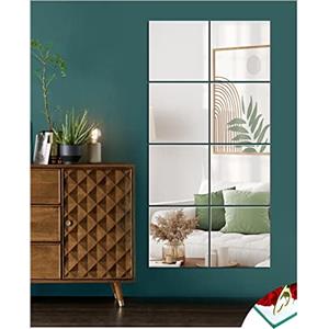 JMITHA Specchio Adesivo Specchio da Parete Specchio Rettangolare di Vetro Adesivi da Parete a Specchio Specchi Decorativi da Parete er Decorazioni Fai da Te, Armadio, Muro, Bagno (20.5x20.5cm, 8 PZ)