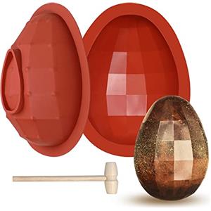 Webake Stampo per uova di diamante di Pasqua in silicone grande, 2 pezzi 3D rotabile gigante per uova di cioccolato con 1 martello per decorazioni pasquali, caramelle, torte e dolci