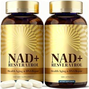 MOSKILA Integratore Premium NAD+ & Resveratrolo 1500mg | 2 Flaconi da 120 Capsule Molli | Supporto Anti-Aging e Rigenerazione Cellulare | Confezione da 2 bottiglie | Nuovo packaging dorato