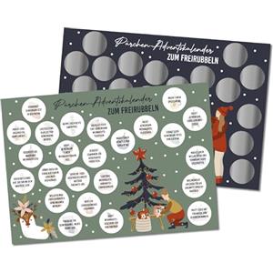 Papierdrachen Calendario dell'Avvento 2025 con campi da grattare, compiti per coppie, 2 fogli DIN A4 con 24 campi ciascuno, calendario dell'Avvento da grattare