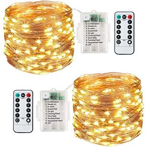 Lezonic 120 luci stringa LED 12M 8 modelli filo di rame luci stringa interne ed esterne alimentate a batteria impermeabili con timer telecomando camera da letto matrimonio Natale (bianco caldo)