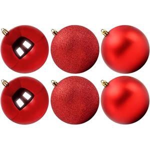 Benjia - Palline di Natale extra large, giganti, grandi, in plastica infrangibile, set di ornamenti per esterni, prato, cortile, albero, decorazioni da appendere (10 cm/100 mm, 6 pezzi, rosso)