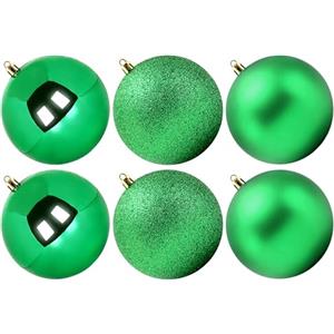 Benjia - Palline di Natale extra large, giganti, grandi, in plastica infrangibile, set di ornamenti per esterni, prato, cortile, albero, decorazioni da appendere (10 cm/100 mm, 6 pezzi, verde)