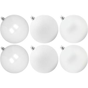 Benjia - Palline di Natale extra large, giganti, grandi, in plastica infrangibile, set di ornamenti per esterni, prato, cortile, albero, decorazioni da appendere (10 cm/100 mm, 6 pezzi, bianco)