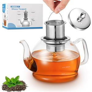 HEMOLY 1200ML Teiera di vetro, Teiera con infusore, Teiera di vetro borosilicato per piano cottura, Teiera di tè in fiore, Teiera di tè in fiore, Teiera in vetro borosilicato