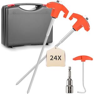 YAOBLUESEA 24Pz Tenda Pegs Trapano Da Campeggio Pegs Heavy Duty Steel Camping Spikes Anti-Rust Tenda Pegs 25CM Camping Stakes con Hex Drill Bit & T Pull Hook, Garden Staples per Trampolino, Arancione