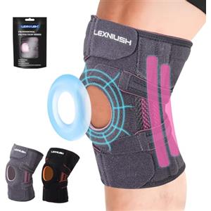 Lexniush Tutore Ginocchio, Ginocchiera Ortopedica con Stabilizzatori Laterali e Cuscinetti in Gel per Rotula, Regolabile Ginocchiera Sportiva Neoprene per Corsa, Artrite, Lesioni al Menisco,Grigio