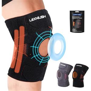 Lexniush Tutore Ginocchio, Ginocchiera Ortopedica con Stabilizzatori Laterali e Cuscinetti in Gel per Rotula, Regolabile Ginocchiera Sportiva Neoprene per Corsa, Artrite, Lesioni al Menisco, Nero