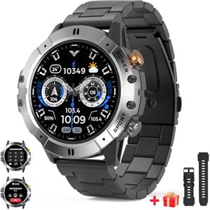 AMZSA Military orologio Smartwatch Uomo con Effettua/Risponde Chiamate , 1.52" rotondo Fitness Tracker con 120+ Modalità Sport,Ai,1ATM,Notifiche WhatsApp,smart watch con cinturino in metallo per iOS Android