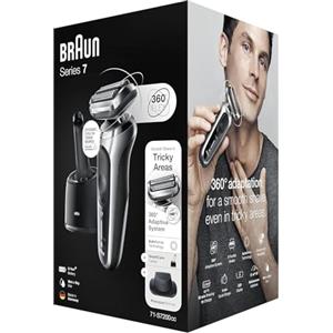 Braun Series 7 - Rasoio elettrico da uomo, con durata della batteria di 60 minuti, accessorio per rifinitore di precisione, senza fili, rasoio a secco e a umido, prodotto in Germania, impermeabile, 72