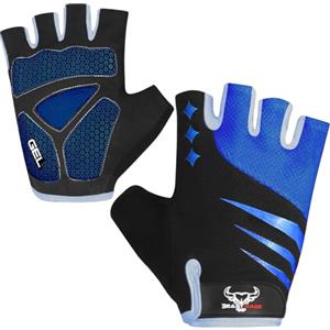 BEAST RAGE Guanti da ciclismo a mezze dita, per uomo e donna, con imbottitura in gel, antiscivolo, ammortizzanti, per sollevamento pesi, palestra, senza dita, traspiranti (Blu, S)